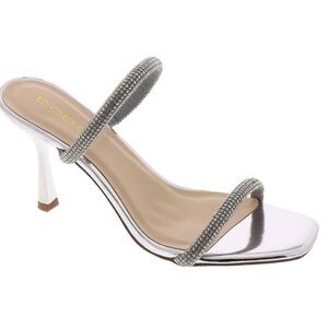 Bebe Camilah Y2K Vintage Silver Rhinestone Two-Strap Dress Heels Women’s Size 9